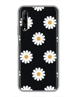 Чехол для Huawei Y7 Pro 2019 с картинкой «Ромашки на черном»