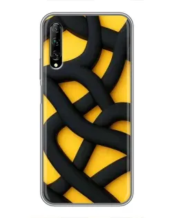 Чехол для Huawei Y7 Pro 2019 с картинкой «Черное желтое переплетение»
