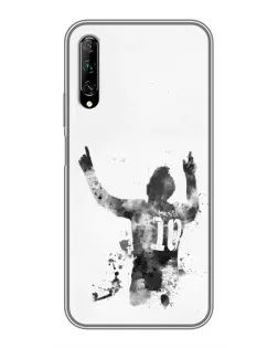 Чехол для Huawei Y7 Pro 2019 с картинкой «Черно-белый силуэт Месси»