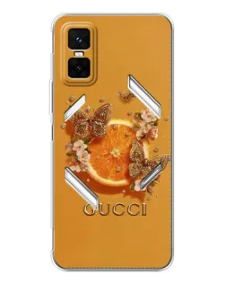 Чехол для Infinix GT 30 Pro с картинкой «Gucci — золотые бабочки»