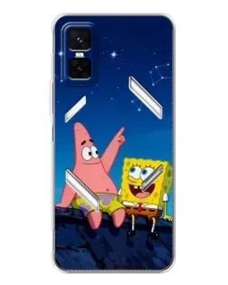 Чехол для Infinix GT 30 Pro с картинкой «Губка Боб и Патрик ночью»