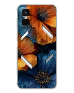 Чехол для Infinix GT 30 Pro с картинкой «Яркая сине-оранжевая флора»