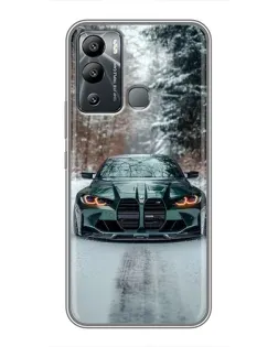Чехол для Infinix Hot 12 Play с картинкой «BMW в зимнем лесу»