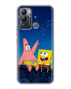 Чехол для Infinix Hot 12 Play с картинкой «Губка Боб и Патрик ночью»
