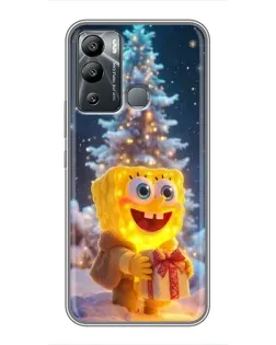 Чехол для Infinix Hot 12 Play с картинкой «Рождественский Спанч Боб»