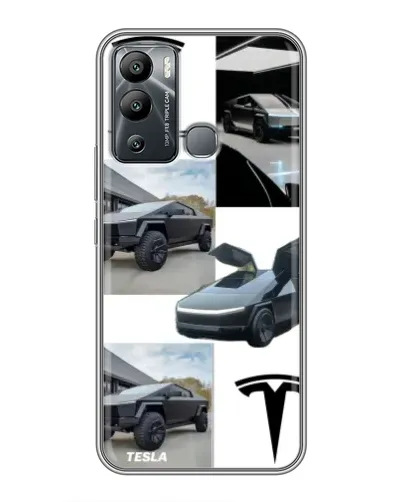 Чехол для Infinix Hot 12i с картинкой «Коллаж Cybertruck Tesla»