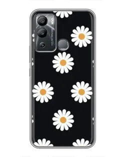 Чехол для Infinix Hot 12i с картинкой «Ромашки на черном»