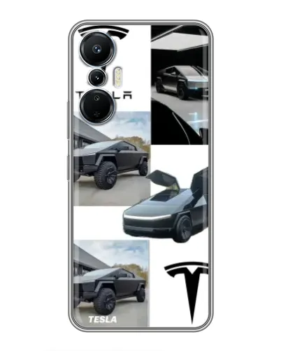 Чехол для Infinix Hot 20 (4G) с картинкой «Коллаж Cybertruck Tesla»