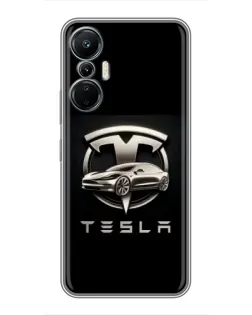 Чехол для Infinix Hot 20 (4G) с картинкой «Tesla — серебристое авто»