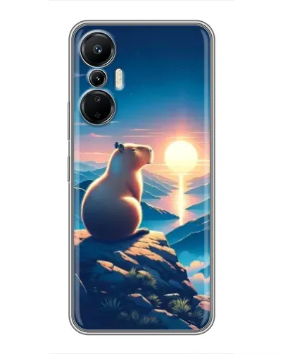 Чехол для Infinix Hot 20 (4G) с картинкой «Закат солнца с капибарой»