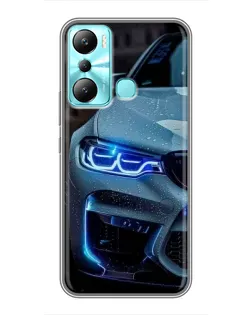 Чехол для Infinix Hot 20i (X665E) с картинкой «Взгляд BMW с синими фарами» Чехол для Infinix Hot 20i (X665E) с картинкой «Взгляд BMW с синими фарами»