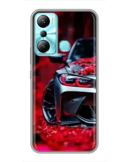 Чехол для Infinix Hot 20i (X665E) с картинкой «Спортивная BMW и цветы»