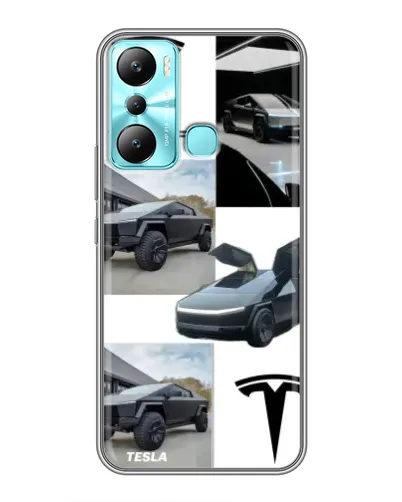 Чехол для Infinix Hot 20i (X665E) с картинкой «Коллаж Cybertruck Tesla»