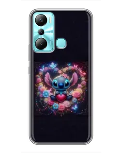 Чехол для Infinix Hot 20i (X665E) с картинкой «Stitch в цветах»