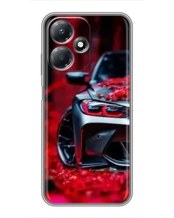 Чехол для Infinix Hot 30 Play с картинкой «Спортивная BMW и цветы»