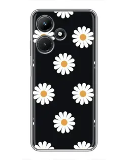 Чехол для Infinix Hot 30i с картинкой «Ромашки на черном»