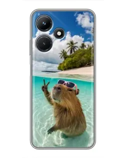 Чехол для Infinix Hot 30i с картинкой «Капибара на море»