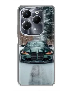 Чехол для Infinix Hot 40 Pro с картинкой «BMW в зимнем лесу»