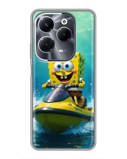 Чехол для Infinix Hot 40 Pro с картинкой «Спанч Боб на гидроцикле»