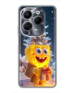 Чехол для Infinix Hot 40 Pro с картинкой «Рождественский Спанч Боб»