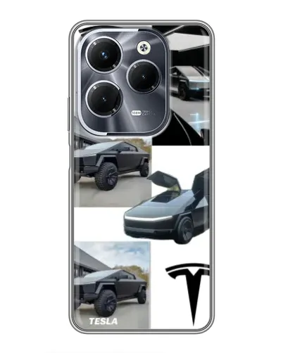 Чехол для Infinix Hot 40 Pro с картинкой «Коллаж Cybertruck Tesla»