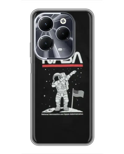 Чехол для Infinix Hot 40 с картинкой «NASA — шагаем по Луне»