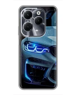 Чехол для Infinix Hot 40 с картинкой «Взгляд BMW с синими фарами»