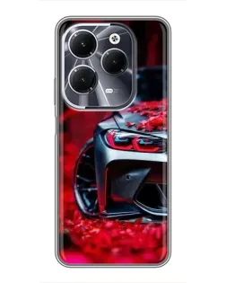 Чехол для Infinix Hot 40 с картинкой «Спортивная BMW и цветы»