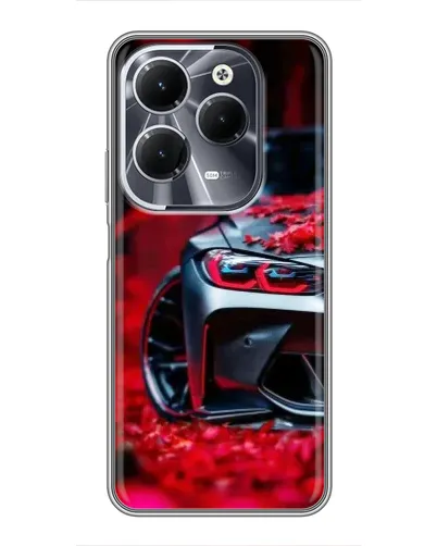 Чехол для Infinix Hot 40 с картинкой «Спортивная BMW и цветы»