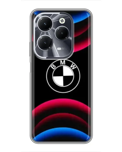 Чехол для Infinix Hot 40 с картинкой «Логотип BMW и неоновые дуги»