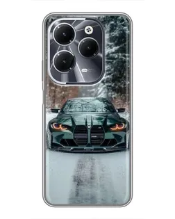 Чехол для Infinix Hot 40 с картинкой «BMW в зимнем лесу»