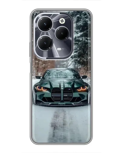 Чехол для Infinix Hot 40 с картинкой «BMW в зимнем лесу»