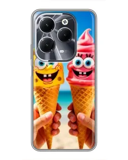 Чехол для Infinix Hot 40 с картинкой «Спанч Боб мороженое»