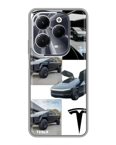 Чехол для Infinix Hot 40 с картинкой «Коллаж Cybertruck Tesla»