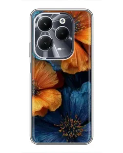 Чехол для Infinix Hot 40 с картинкой «Яркая сине-оранжевая флора»