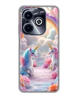 Чехол для Infinix Hot 40i с картинкой «Радуга и единороги»