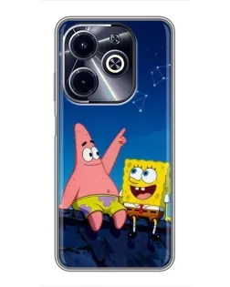 Чехол для Infinix Hot 40i с картинкой «Губка Боб и Патрик ночью»