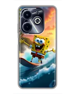 Чехол для Infinix Hot 40i с картинкой «Губка Боб серфингист»