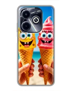Чехол для Infinix Hot 40i с картинкой «Спанч Боб мороженое»