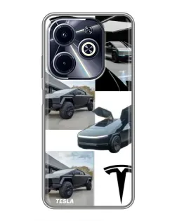 Чехол для Infinix Hot 40i с картинкой «Коллаж Cybertruck Tesla»