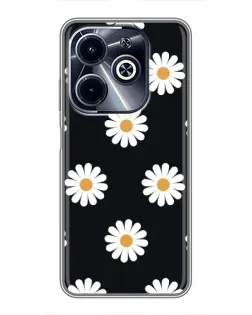 Чехол для Infinix Hot 40i с картинкой «Ромашки на черном»