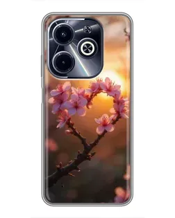 Чехол для Infinix Hot 40i с картинкой «Розовый цвет сердце на фоне заката»