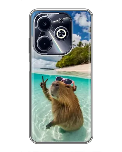 Чехол для Infinix Hot 40i с картинкой «Капибара на море»