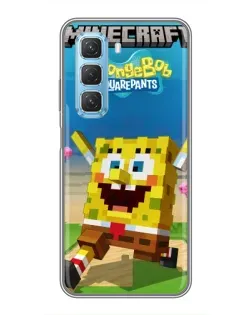 Чехол для Infinix Hot 50 5G с картинкой «Губка Боб Minecraft»