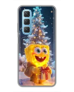 Чехол для Infinix Hot 50 5G с картинкой «Рождественский Спанч Боб»