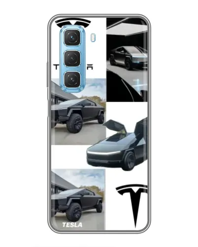 Чехол для Infinix Hot 50 5G с картинкой «Коллаж Cybertruck Tesla»