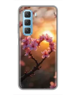 Чохол для Infinix Hot 50 5G з картинкою «Рожевий цвіт  сердечко на тлі заходу»