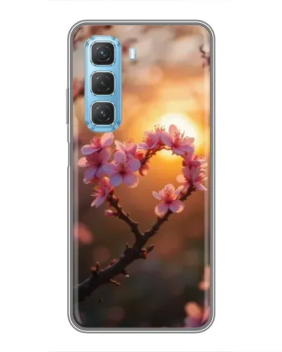 Чехол для Infinix Hot 50 5G с картинкой «Розовый цвет сердце на фоне заката»
