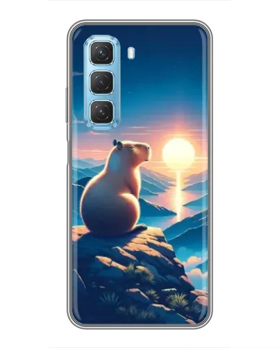 Чехол для Infinix Hot 50 5G с картинкой «Закат солнца с капибарой»