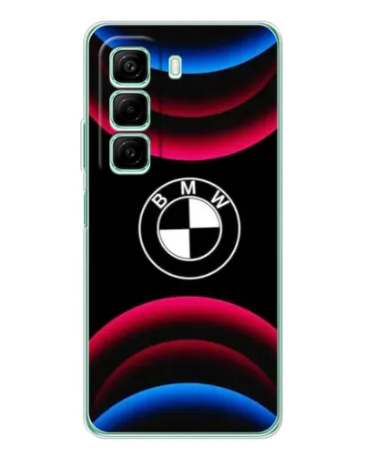 Чехол для Infinix Hot 50 с картинкой «Логотип BMW и неоновые дуги»